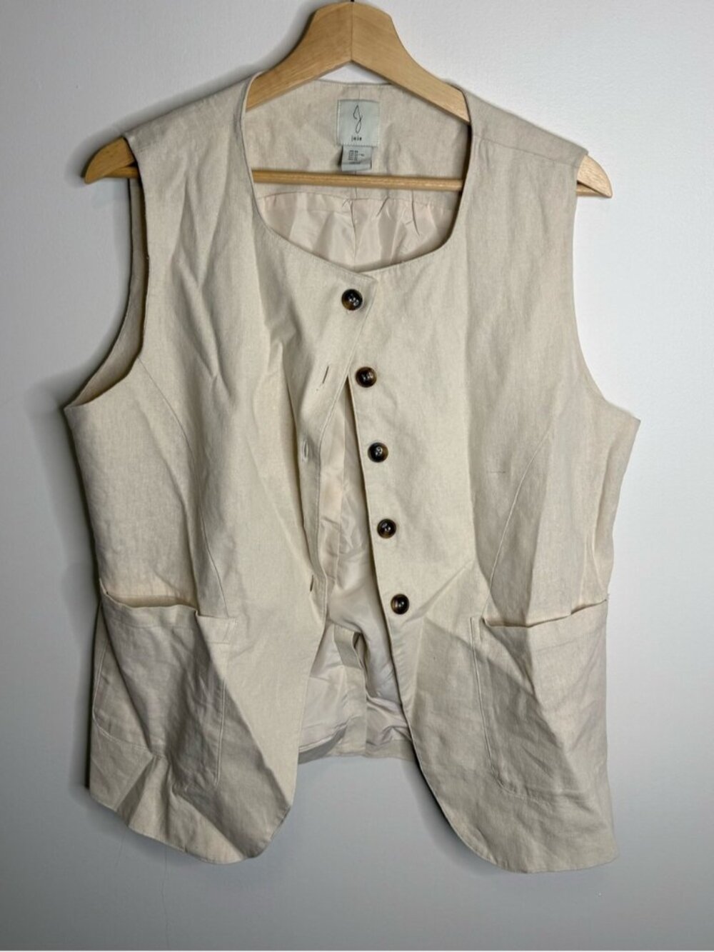 Joie Cream Sleeveless Button Vest linen blend size XL